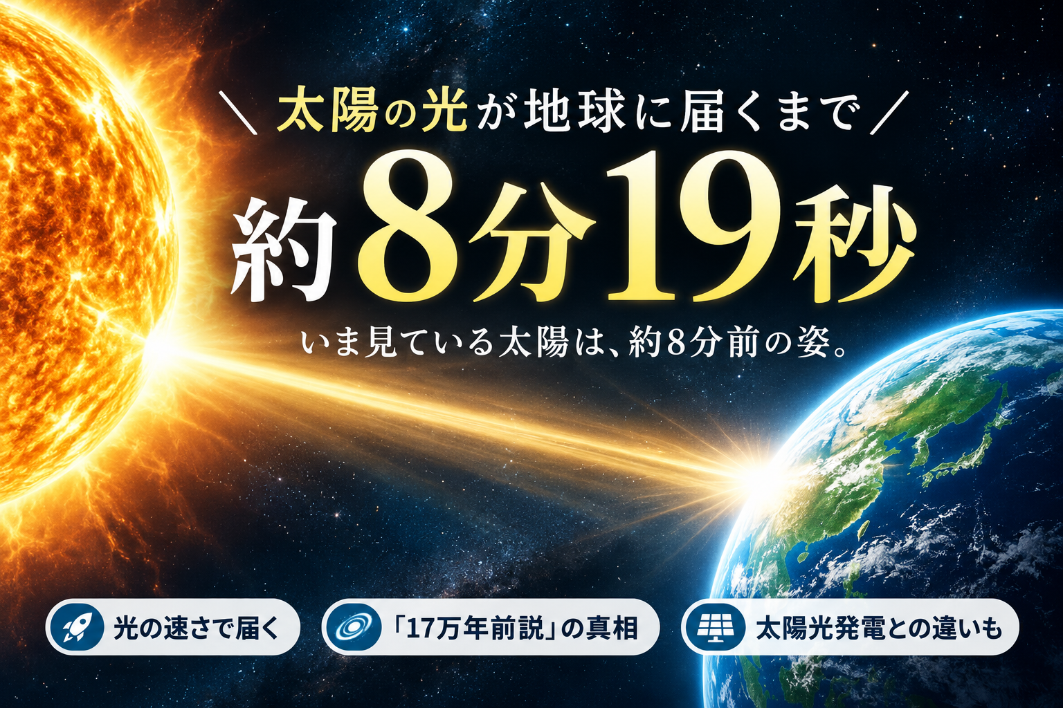 太陽の光が地球に届くまでの時間は約8分19秒｜17万年前説・計算・太陽